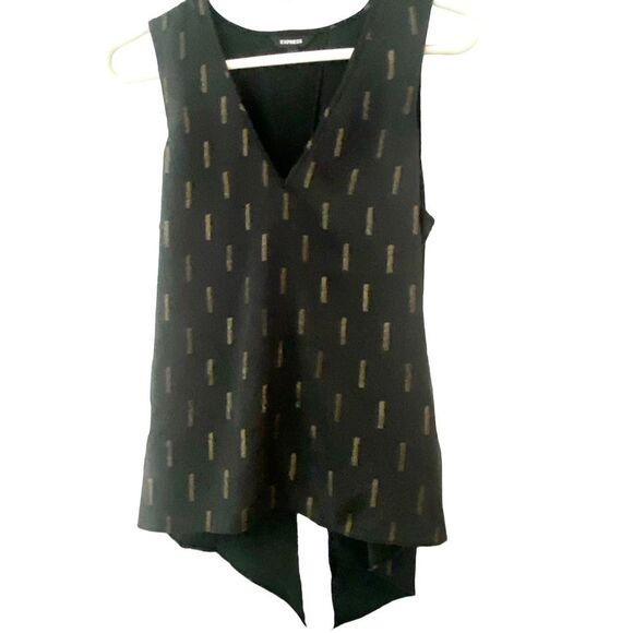 Express Top Size Medium Shirt Blouse Black Gold Satin tie back Tank - Picture 1 of 13